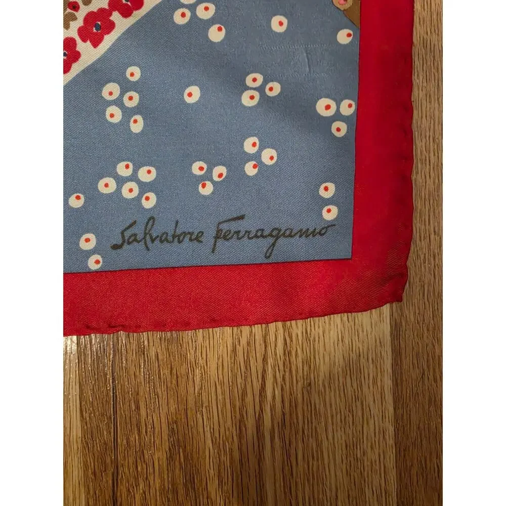 Salvatore Ferragamo Vtg Floral Owl Silk Neck Scarf Patchwork Bird Print Square